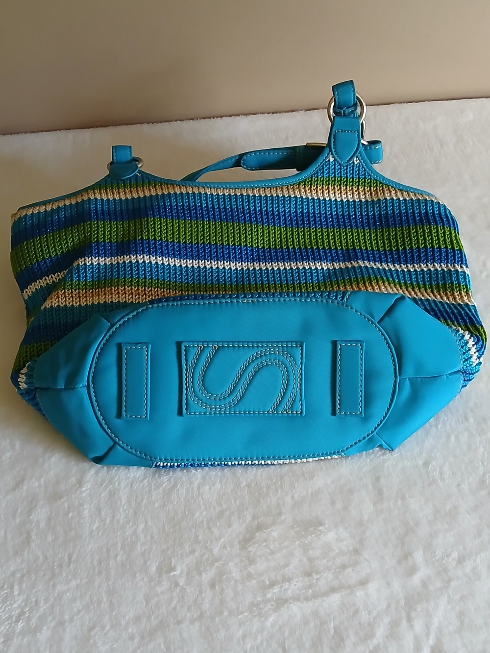 The Sak Blue & Green Striped Tote Bag - Casual Boho Women’s Shoulder Bag - Picture 5 of 11